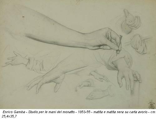 Enrico Gamba - Studio per le mani del monatto - 1853-55 - matita e matita nera su carta avorio - cm 25,4x35,7