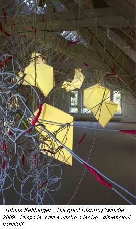 Tobias Rehberger - The great Disarray Swindle - 2009 - lampade, cavi e nastro adesivo - dimensioni variabili