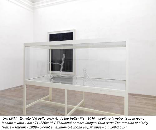 Urs Lüthi - Ex voto XXI della serie Art is the better life - 2010 - scultura in vetro, teca in legno laccato e vetro - cm 174x236x105 / Thousand or more images della serie The remains of clarity (Paris – Napoli) - 2009 - c-print su alluminio-Dibond su plexiglas - cm 200x150x7