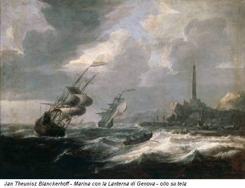 Jan Theunisz Blanckerhoff - Marina con la Lanterna di Genova - olio su tela