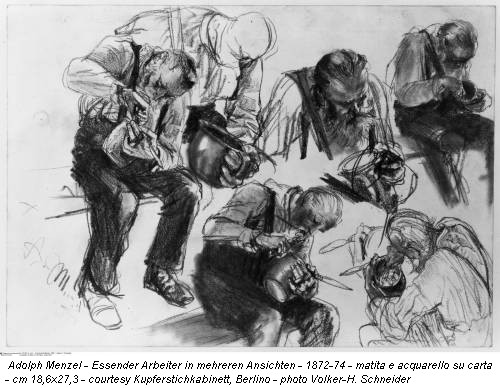 Adolph Menzel - Essender Arbeiter in mehreren Ansichten - 1872-74 - matita e acquarello su carta - cm 18,6x27,3 - courtesy Kupferstichkabinett, Berlino - photo Volker-H. Schneider