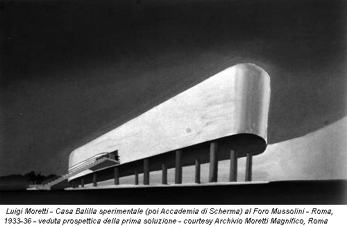 Luigi Moretti - Casa Balilla sperimentale (poi Accademia di Scherma) al Foro Mussolini - Roma, 1933-36 - veduta prospettica della prima soluzione - courtesy Archivio Moretti Magnifico, Roma