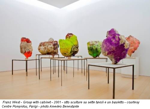 Franz West - Group with cabinet - 2001 - otto sculture su sette tavoli e un bauletto - courtesy Centre Pompidou, Parigi - photo Amedeo Benestante