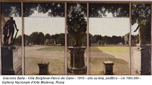 Giacomo Balla - Villa Borghese-Parco dei Daini - 1910 - olio su tela, polittico - cm 190x390 - Galleria Nazionale d’Arte Moderna, Roma