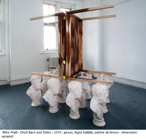 Mike Pratt - Short Back and Sides - 2010 - gesso, legno trattato, palline da tennis - dimensioni variabili