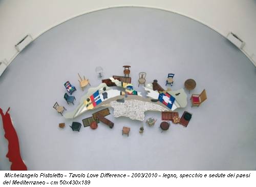 Michelangelo Pistoletto - Tavolo Love Difference - 2003/2010 - legno, specchio e sedute dei paesi del Mediterraneo - cm 50x430x189