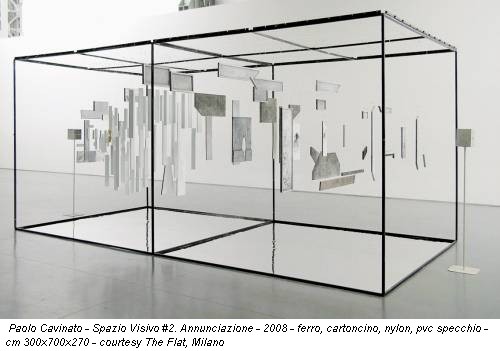 Paolo Cavinato - Spazio Visivo #2. Annunciazione - 2008 - ferro, cartoncino, nylon, pvc specchio - cm 300x700x270 - courtesy The Flat, Milano