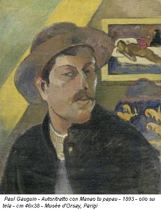 Paul Gauguin - Autoritratto con Manao tu papau - 1893 - olio su tela - cm 46x38 - Musée d'Orsay, Parigi