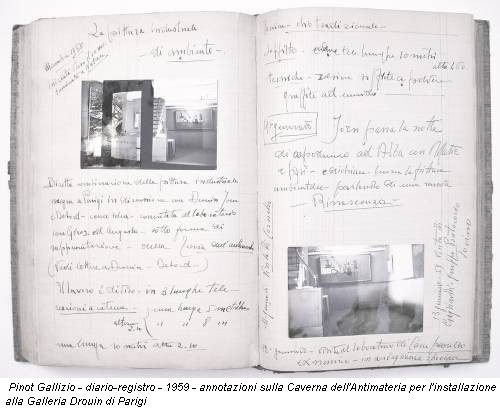 Pinot Gallizio - diario-registro - 1959 - annotazioni sulla Caverna dell'Antimateria per l'installazione alla Galleria Drouin di Parigi