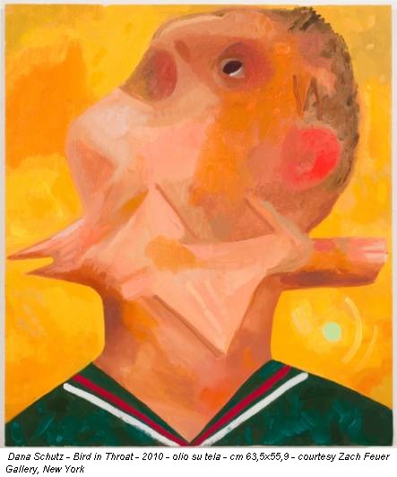 Dana Schutz - Bird in Throat - 2010 - olio su tela - cm 63,5x55,9 - courtesy Zach Feuer Gallery, New York