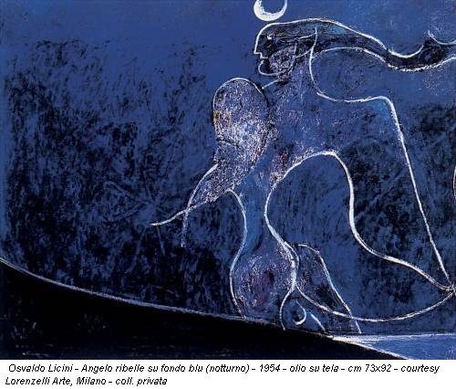 Osvaldo Licini - Angelo ribelle su fondo blu (notturno) - 1954 - olio su tela - cm 73x92 - courtesy Lorenzelli Arte, Milano - coll. privata