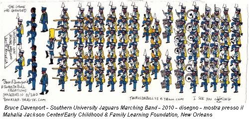 Bruce Davenport - Southern University Jaguars Marching Band - 2010 - disegno - mostra presso il Mahalia Jackson Center/Early Childhood & Family Learning Foundation, New Orleans