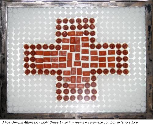 Alice Olimpia Attanasio - Light Cross 1 - 2011 - resina e caramelle con box in ferro e luce