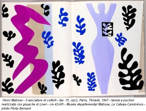 Henri Matisse - Il lanciatore di coltelli - tav. 15, Jazz, Paris, T&eacute;riade, 1947 - tavola a pochoir realizzata con gouache di Linel - cm 42x65 - Mus&eacute;e d&eacute;partemental Matisse, Le Cateau-Cambr&eacute;sis - photo Philip Bernard