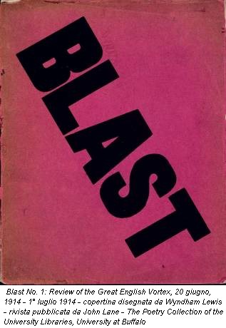 Blast No. 1: Review of the Great English Vortex, 20 giugno, 1914 - 1° luglio 1914 - copertina disegnata da Wyndham Lewis - rivista pubblicata da John Lane - The Poetry Collection of the University Libraries, University at Buffalo