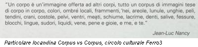 Particolare locandina Corpus vs Corpus, circolo culturale Ferro3