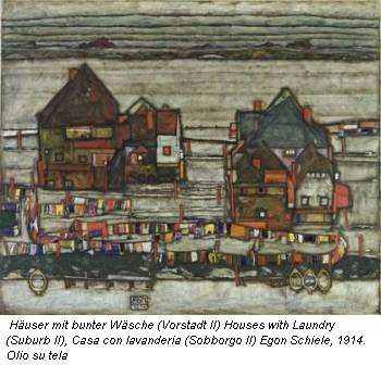 Häuser mit bunter Wäsche (Vorstadt II) Houses with Laundry (Suburb II), Casa con lavanderia (Sobborgo II) Egon Schiele, 1914. Olio su tela