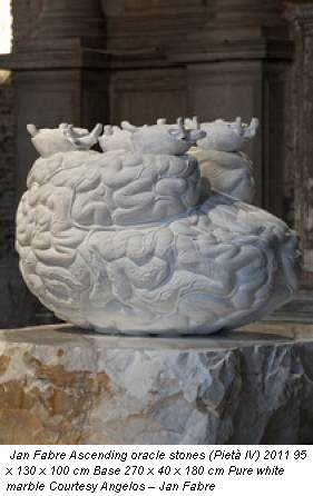 Jan Fabre Ascending oracle stones (Pietà IV) 2011 95 x 130 x 100 cm Base 270 x 40 x 180 cm Pure white marble Courtesy Angelos – Jan Fabre