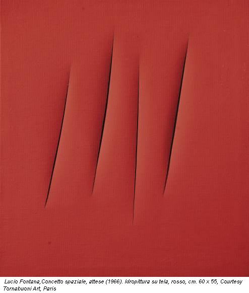 Lucio Fontana,Concetto spaziale, attese (1966). Idropittura su tela, rosso, cm. 60 x 55, Courtesy Tornabuoni Art, Paris