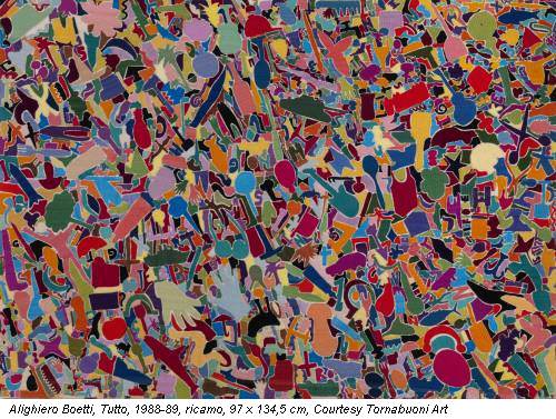 Alighiero Boetti, Tutto, 1988-89, ricamo, 97 x 134,5 cm, Courtesy Tornabuoni Art
