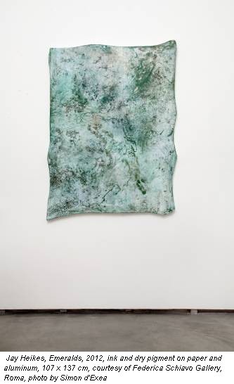 Jay Heikes, Emeralds, 2012, ink and dry pigment on paper and aluminum, 107 x 137 cm, courtesy of Federica Schiavo Gallery, Roma, photo by Simon d'Exea