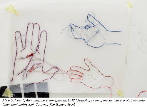 Alice Schivardi, Ad immagine e somiglianza, 2012 (dettaglio) ricamo, matita, foto e scotch su carta, dimensioni ambientali Courtesy The Gallery Apart