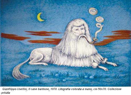 Gianfilippo Usellini, Il cane barbone, 1970. Litografia colorata a mano, cm 50x70. Collezione privata