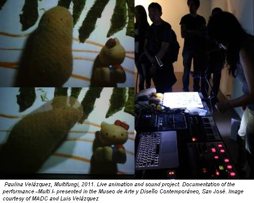 Paulina Velázquez, Multifungi, 2011. Live animation and sound project. Documentation of the performance -Multi I- presented in the Museo de Arte y Diseño Contemporáneo, San José. Image courtesy of MADC and Luis Velázquez