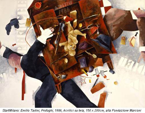 StartMilano: Emilio Tadini, Profughi, 1986, Acrilici su tela, 150 x 200cm, alla Fondazione Marconi