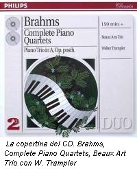 La copertina del CD. Brahms, Complete Piano Quartets, Beaux Art Trio con W. Trampler