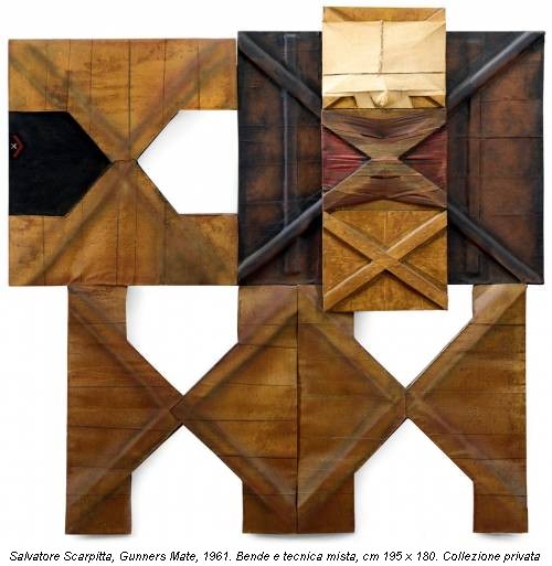 Salvatore Scarpitta, Gunners Mate, 1961. Bende e tecnica mista, cm 195 x 180. Collezione privata