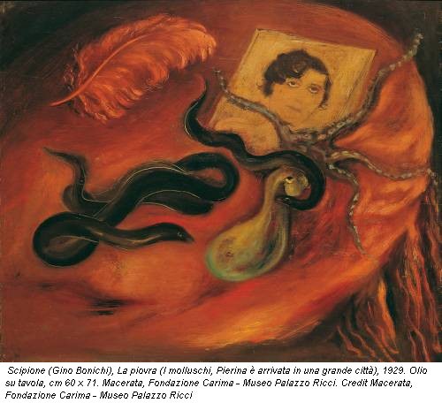 Scipione (Gino Bonichi), La piovra (I molluschi, Pierina è arrivata in una grande città), 1929. Olio su tavola, cm 60 x 71. Macerata, Fondazione Carima - Museo Palazzo Ricci. Credit Macerata, Fondazione Carima - Museo Palazzo Ricci