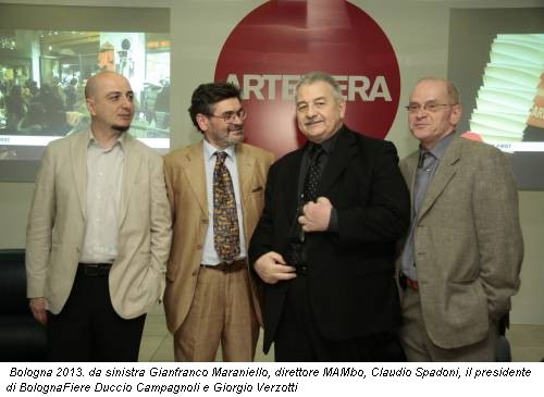 Bologna 2013. da sinistra Gianfranco Maraniello, direttore MAMbo, Claudio Spadoni, il presidente di BolognaFiere Duccio Campagnoli e Giorgio Verzotti