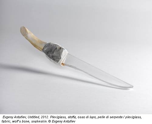 Evgeny Antufiev, Untitled, 2012. Plexiglass, stoffa, osso di lupo, pelle di serpente / plexiglass, fabric, wolf’s bone, snakeskin. © Evgeny Antufiev