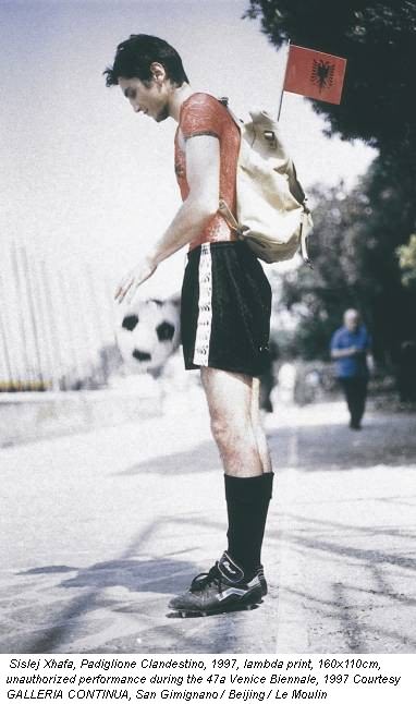  Sislej Xhafa, Padiglione Clandestino, 1997, lambda print, 160x110cm, unauthorized performance during the 47a Venice Biennale, 1997 Courtesy GALLERIA CONTINUA, San Gimignano / Beijing / Le Moulin