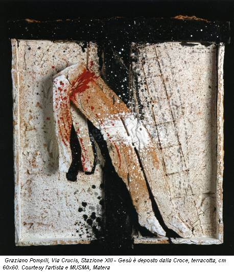 Graziano Pompili, Via Crucis, Stazione XIII - Gesù è deposto dalla Croce, terracotta, cm 60x60. Courtesy l'artista e MUSMA, Matera
