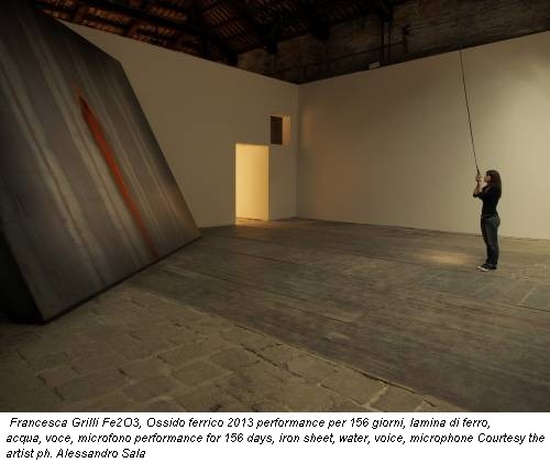 Francesca Grilli Fe2O3, Ossido ferrico 2013 performance per 156 giorni, lamina di ferro, acqua, voce, microfono performance for 156 days, iron sheet, water, voice, microphone Courtesy the artist ph. Alessandro Sala