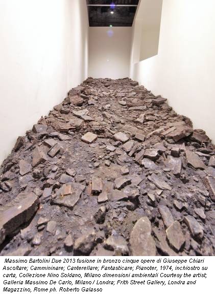 Massimo Bartolini Due 2013 fusione in bronzo cinque opere di Giuseppe Chiari Ascoltare; Cammininare; Canterellare; Fantasticare; Pianoter, 1974, inchiostro su carta, Collezione Nino Soldano, Milano dimensioni ambientali Courtesy the artist; Galleria Massimo De Carlo, Milano / Londra; Frith Street Gallery, Londra and Magazzino, Rome ph. Roberto Galasso