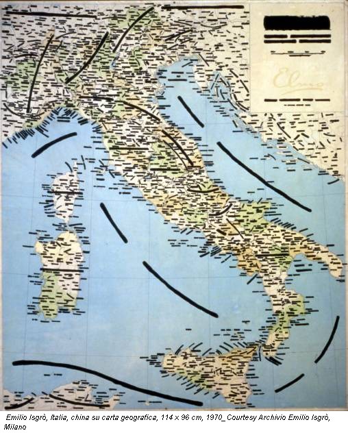 Emilio Isgrò, Italia, china su carta geografica, 114 x 96 cm, 1970_Courtesy Archivio Emilio Isgrò, Milano