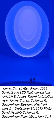 James Turrell Aten Reign, 2013 Daylight and LED light, dimensions variable © James Turrell Installation view: James Turrell, Solomon R. Guggenheim Museum, New York, June 21–September 25, 2013 Photo: David Heald © Solomon R. Guggenheim Foundation, New York