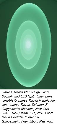 James Turrell Aten Reign, 2013 Daylight and LED light, dimensions variable © James Turrell Installation view: James Turrell, Solomon R. Guggenheim Museum, New York, June 21–September 25, 2013 Photo: David Heald © Solomon R. Guggenheim Foundation, New York