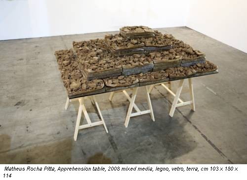 Matheus Rocha Pitta, Apprehension table, 2008 mixed media, legno, vetro, terra, cm 103 x 180 x 114