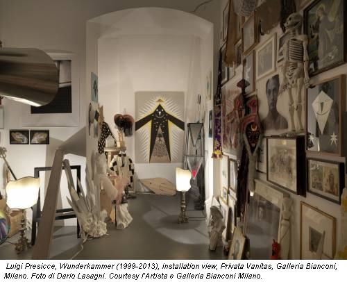 Luigi Presicce, Wunderkammer (1999-2013), installation view, Privata Vanitas, Galleria Bianconi, Milano. Foto di Dario Lasagni. Courtesy l’Artista e Galleria Bianconi Milano.