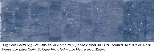 Alighiero Boetti Seguire il filo del discorso 1977 penna a sfera su carta incollata su tela 5 elementi Collezione Enea Righi, Bologna Photo © Antonio Maniscalco, Milano