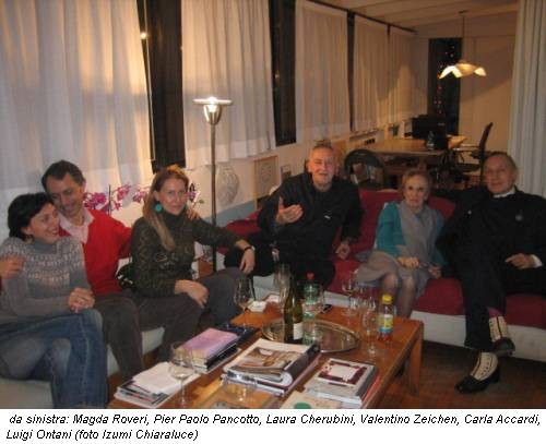 da sinistra: Magda Roveri, Pier Paolo Pancotto, Laura Cherubini, Valentino Zeichen, Carla Accardi, Luigi Ontani (foto Izumi Chiaraluce)
