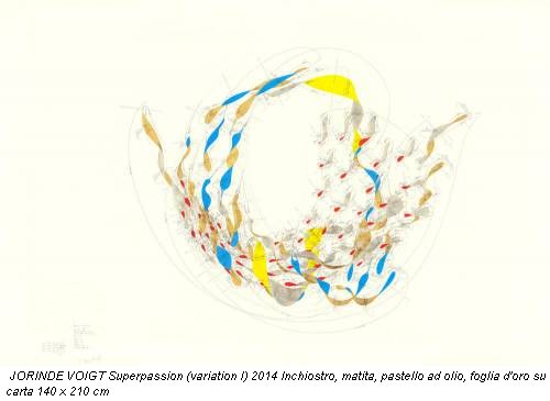 JORINDE VOIGT Superpassion (variation I) 2014 Inchiostro, matita, pastello ad olio, foglia d'oro su carta 140 x 210 cm