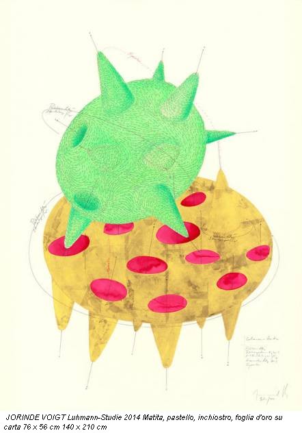 JORINDE VOIGT Luhmann-Studie 2014 Matita, pastello, inchiostro, foglia d'oro su carta 76 x 56 cm 140 x 210 cm