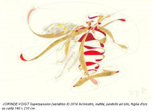 JORINDE VOIGT Superpassion (variation II) 2014 Inchiostro, matita, pastello ad olio, foglia d'oro su carta 140 x 210 cm
