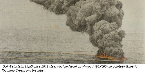 Gal Weinstein, Lighthouse 2012 steel wool and wool on plywood 160X360 cm courtesy Galleria Riccardo Crespi and the artist