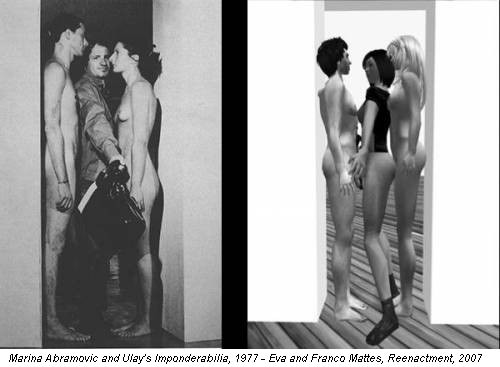 Marina Abramovic and Ulay's Imponderabilia, 1977 - Eva and Franco Mattes, Reenactment, 2007